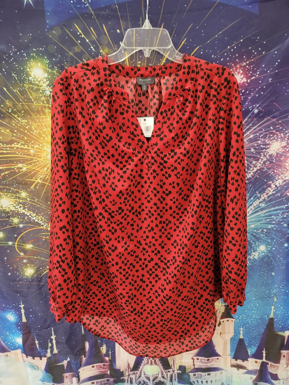 Madison Red Blouse with Black Abstract Spot Print